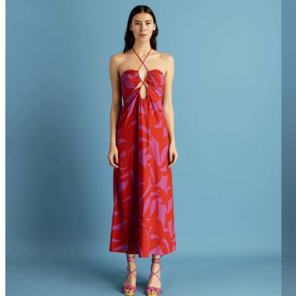Cala De La Cruz Roge Maxi Midi dress gammi magenta halter cut outs size medium - Picture 2 of 10